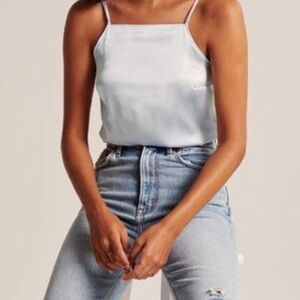 Abercrombie & Fitch light blue satin bodysuit open back bow thong size L Large